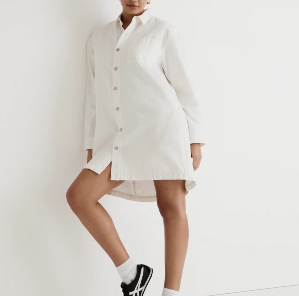 Madewell White Button-Down Denim Oversized Shirtdress Size Medium